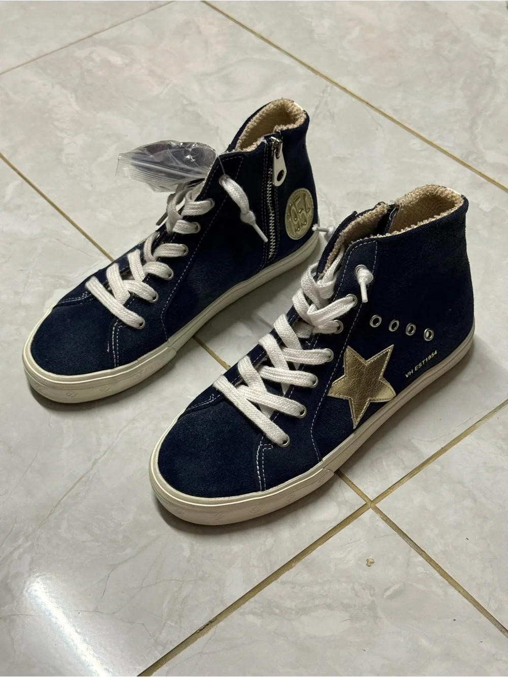 NEW Vintage Havana VH EST 1954 Navy Suede Gold Star High Top Sneakers Size 9